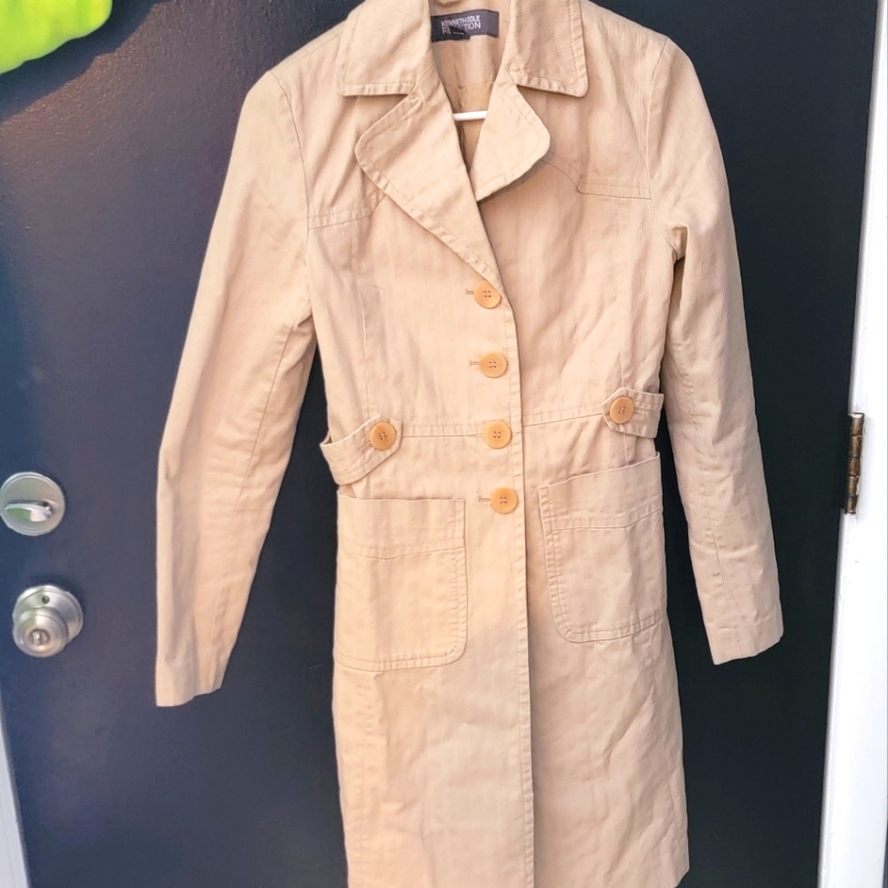 Kenneth Cole Reaction Beige Trench Coat Size XS